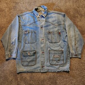 VGT America Perry Ellis Oversized Denim Jacket Men Size Large Blue Medium Wash